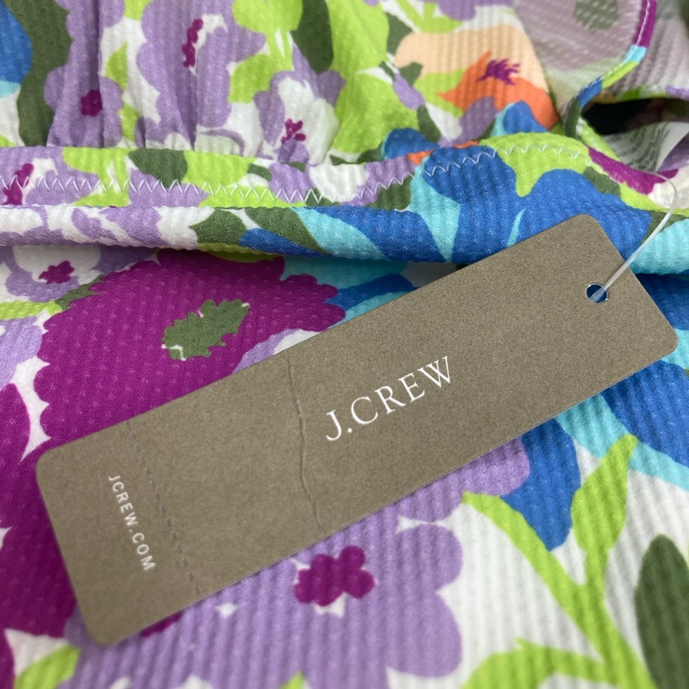 J Crew Swimsuit Ruffle V-Neck Plunge One Piece Multi Color Floral Size 12, NWT